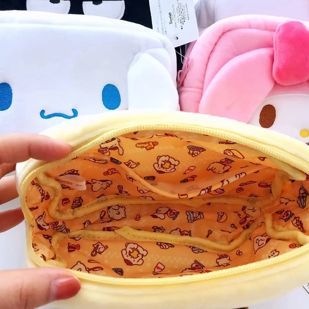 Cartoon Cosmetic Bag With Zipper,Kawaii Plush Makeup Bag,Cute Brush Organizer Toiletry Bag for Women Girls(Yellow)