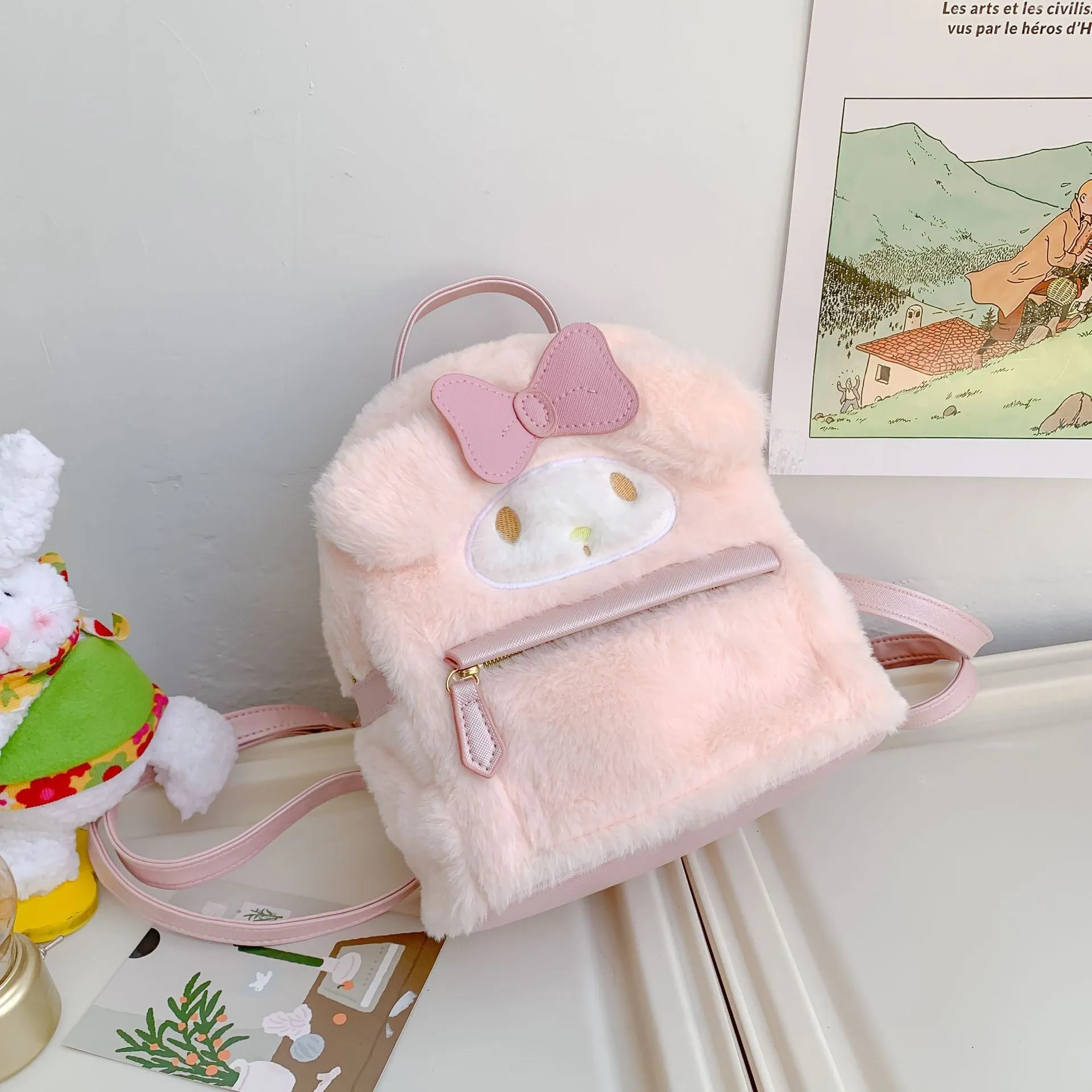 Cartoon Plush Cute Girlish Ugly Big Ears Backpacks