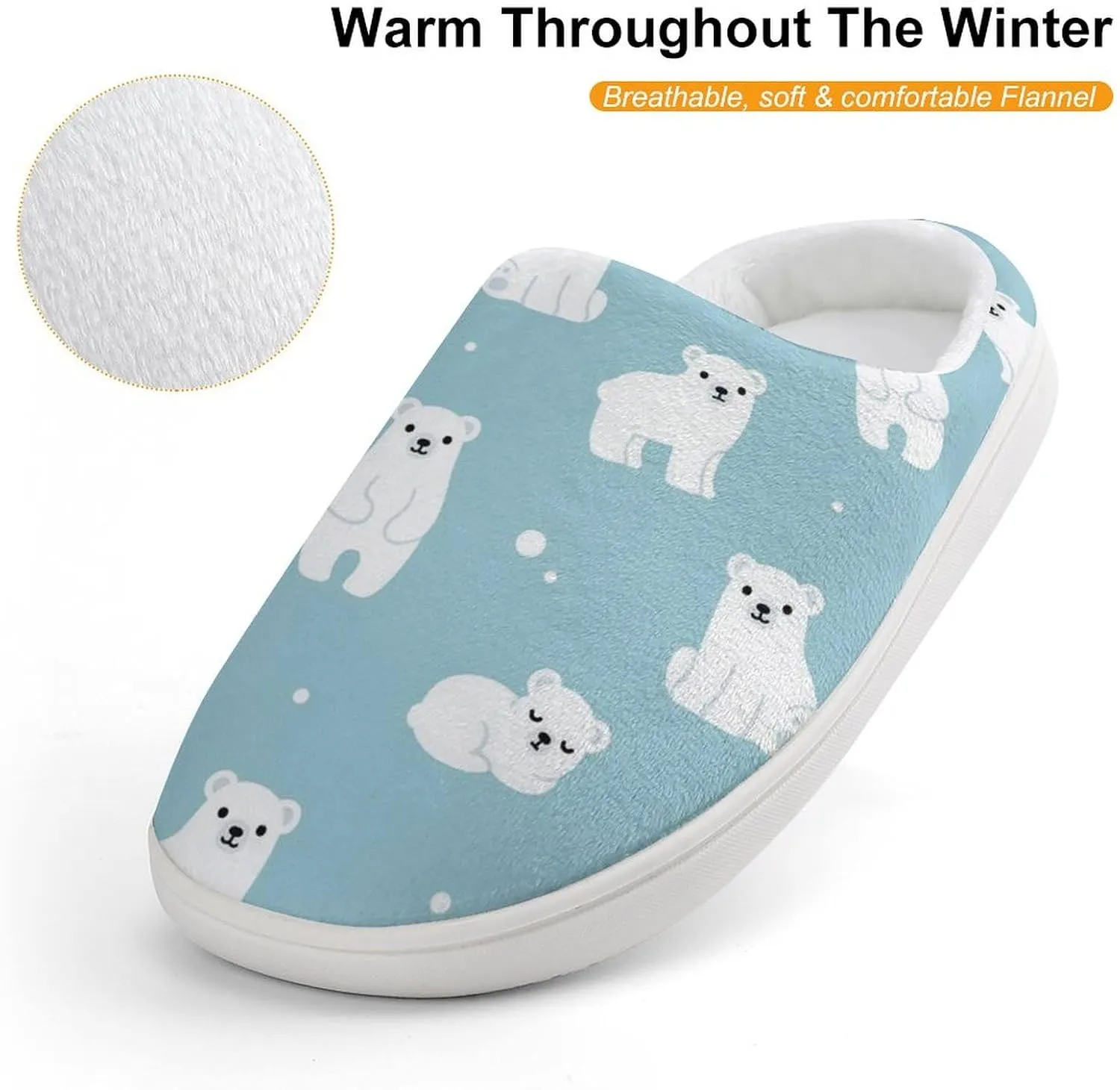 Cartoon Polar Bear Cub Boys Slippers House Shoes Indoor Comfy Fuzzy Plush Non Slip Slippers 30
