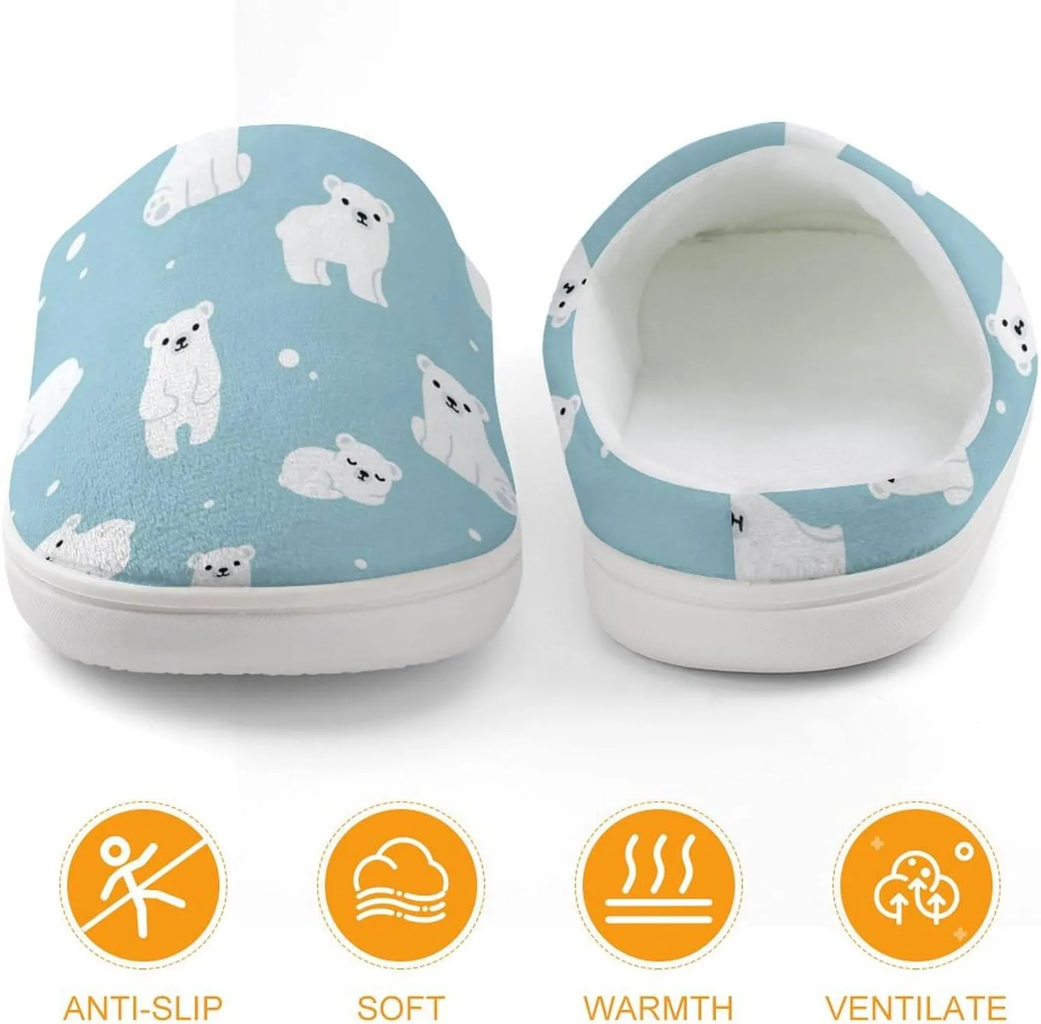 Cartoon Polar Bear Cub Boys Slippers House Shoes Indoor Comfy Fuzzy Plush Non Slip Slippers 30