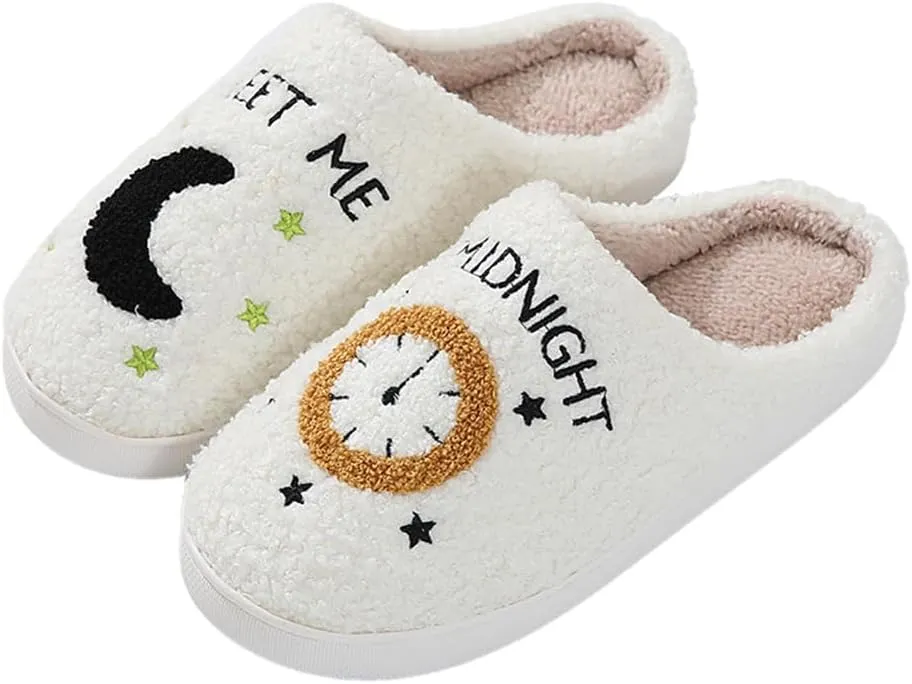 Cartoon Slippers for Women Men, Soft Fluffy Warm Lightweight Non-Slip Cute House Slippers Slip-On Cozy Indoor Outdoor Heart Meet Ne at Night Mushroom Slippers