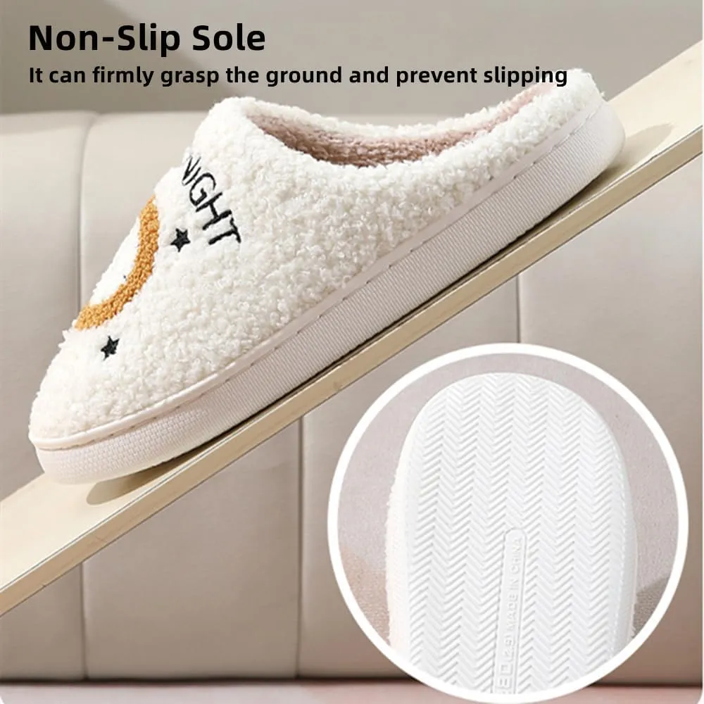Cartoon Slippers for Women Men, Soft Fluffy Warm Lightweight Non-Slip Cute House Slippers Slip-On Cozy Indoor Outdoor Heart Meet Ne at Night Mushroom Slippers