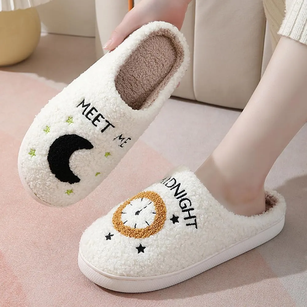 Cartoon Slippers for Women Men, Soft Fluffy Warm Lightweight Non-Slip Cute House Slippers Slip-On Cozy Indoor Outdoor Heart Meet Ne at Night Mushroom Slippers