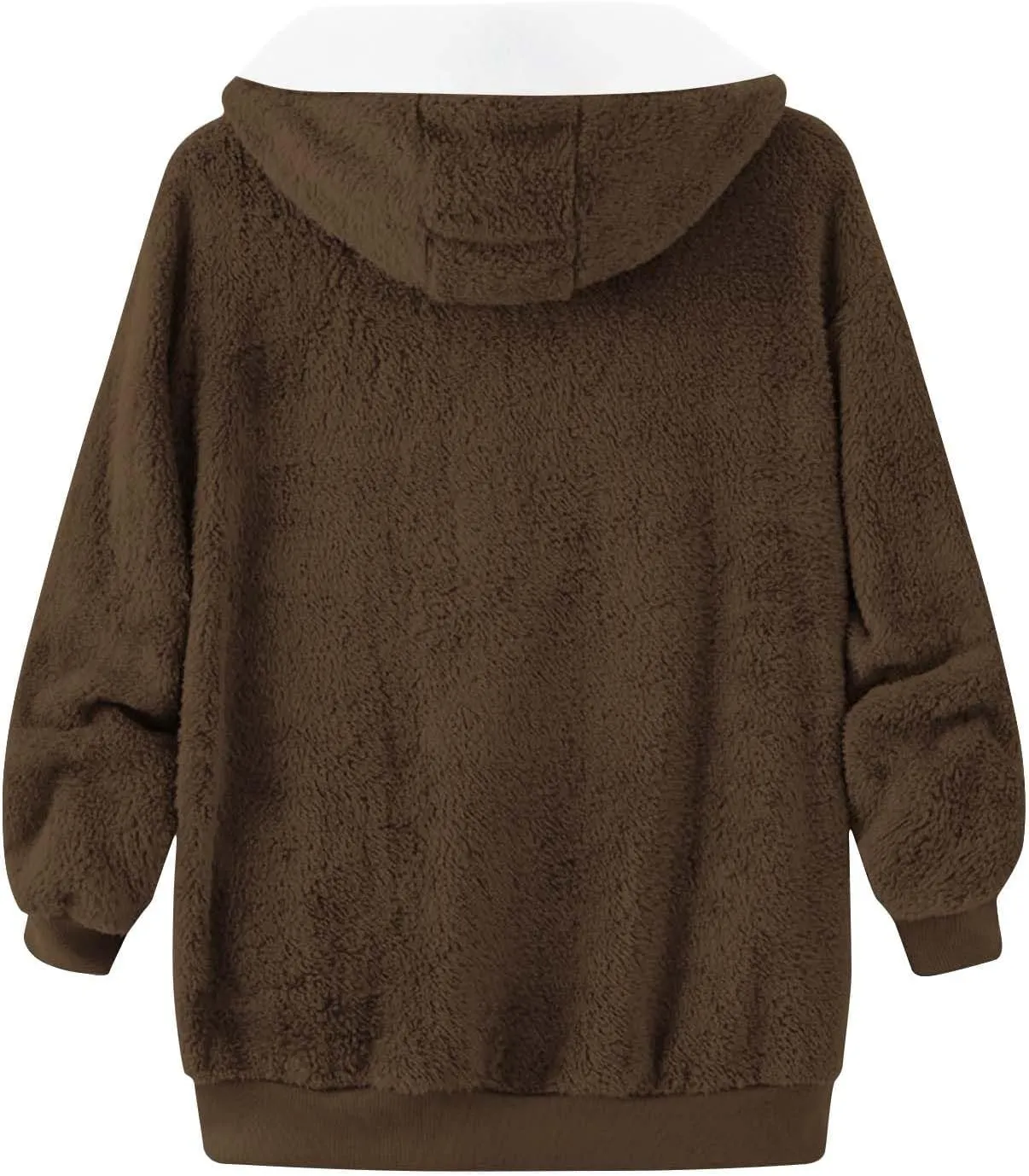 Casual Full Zip Sherpa Hoodies for Women Fleece Warm Soft Oversized Sweatshirts Drawstring Long Sleeve Winter Jackets