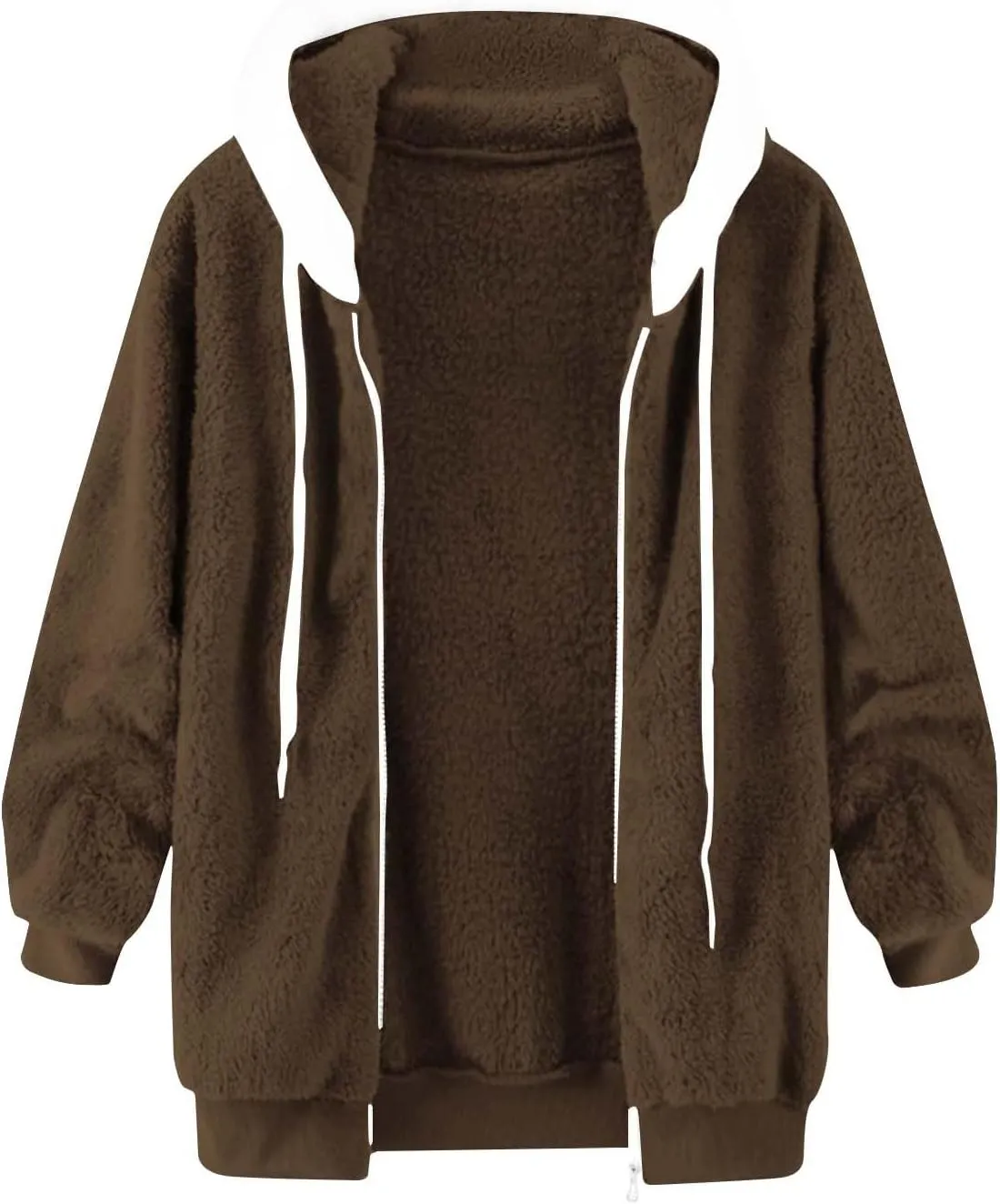 Casual Full Zip Sherpa Hoodies for Women Fleece Warm Soft Oversized Sweatshirts Drawstring Long Sleeve Winter Jackets