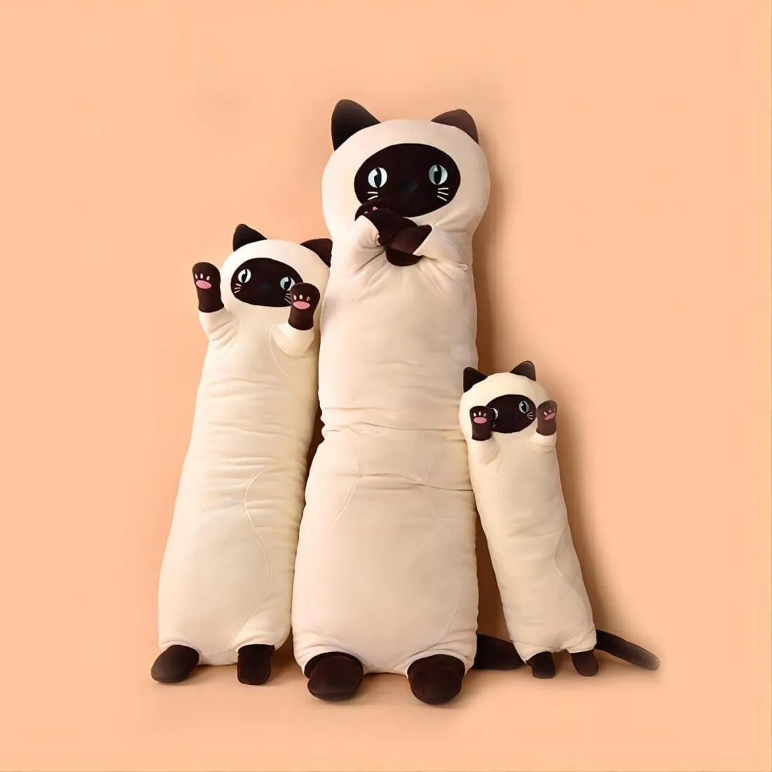 Cat Soft Plush Pillow Cute Cat Body Pillow, Long Stuffed Cat Plush Cat Stuffed Animal Toy Kitten Long Throw Pillow Gift for Kids Girlfriend(90CM,Beige)
