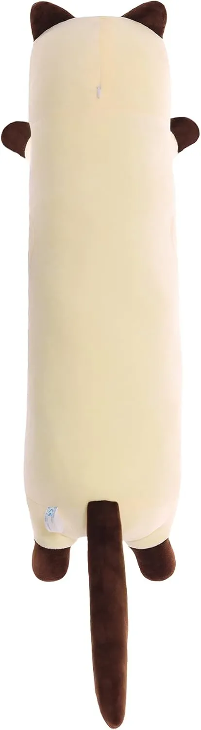 Cat Soft Plush Pillow Cute Cat Body Pillow, Long Stuffed Cat Plush Cat Stuffed Animal Toy Kitten Long Throw Pillow Gift for Kids Girlfriend(90CM,Beige)