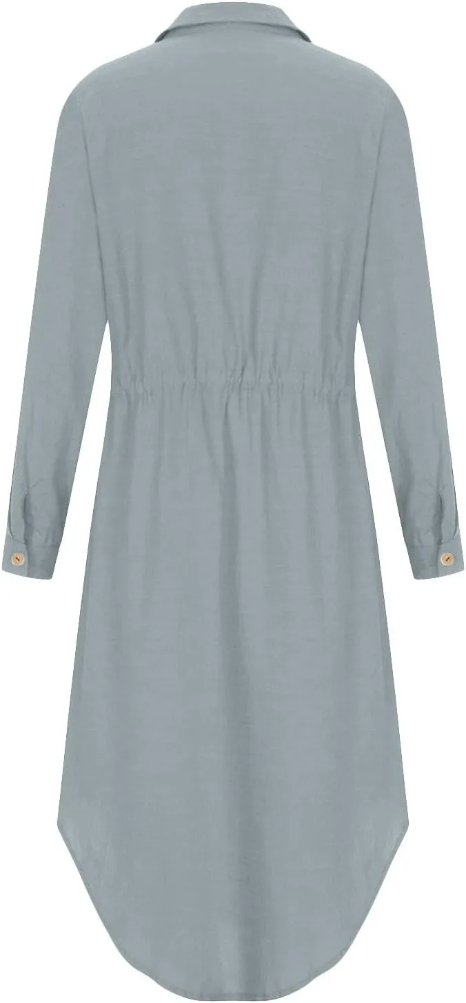 Ceboyel Linen Shirt Dresses for Women Button Down Drawstring Causal Dress Plain Long Maxi Dresses Trendy Ladies Outfits 2023