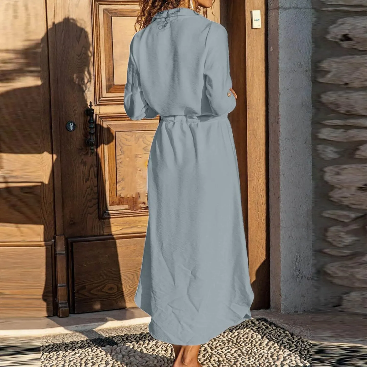 Ceboyel Linen Shirt Dresses for Women Button Down Drawstring Causal Dress Plain Long Maxi Dresses Trendy Ladies Outfits 2023