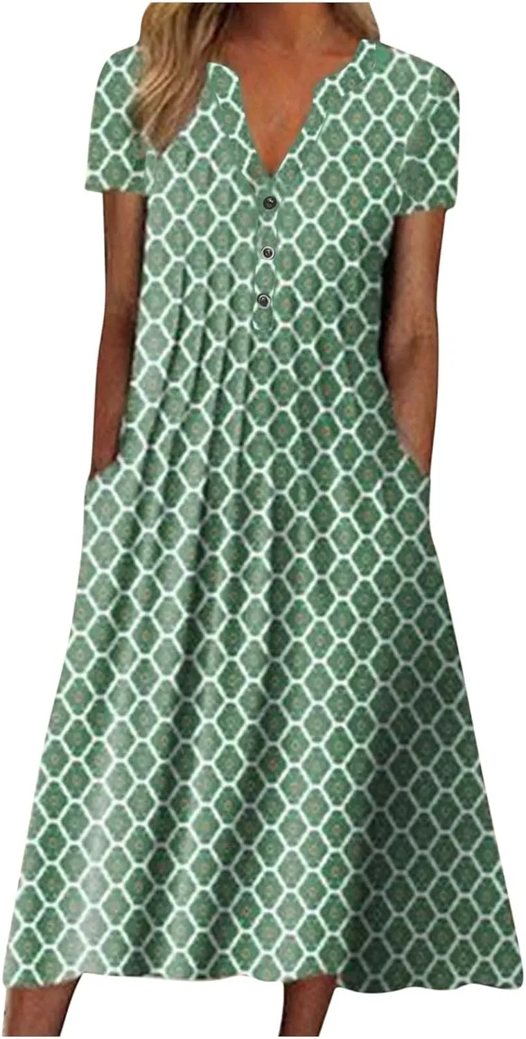 Ceboyel Summer Boho Dresses for Women 2023 Short Sleeve Maxi Long Dress Floral Print Casual Dress Trendy Ladies Outfits