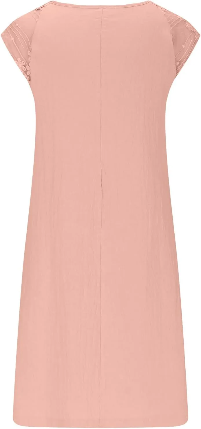 Ceboyel Women 2023 Summer Linen Dresses Cotton Boho Shirt Dresses Midi Length Casual Dress Trendy Ladies Beach Outfits