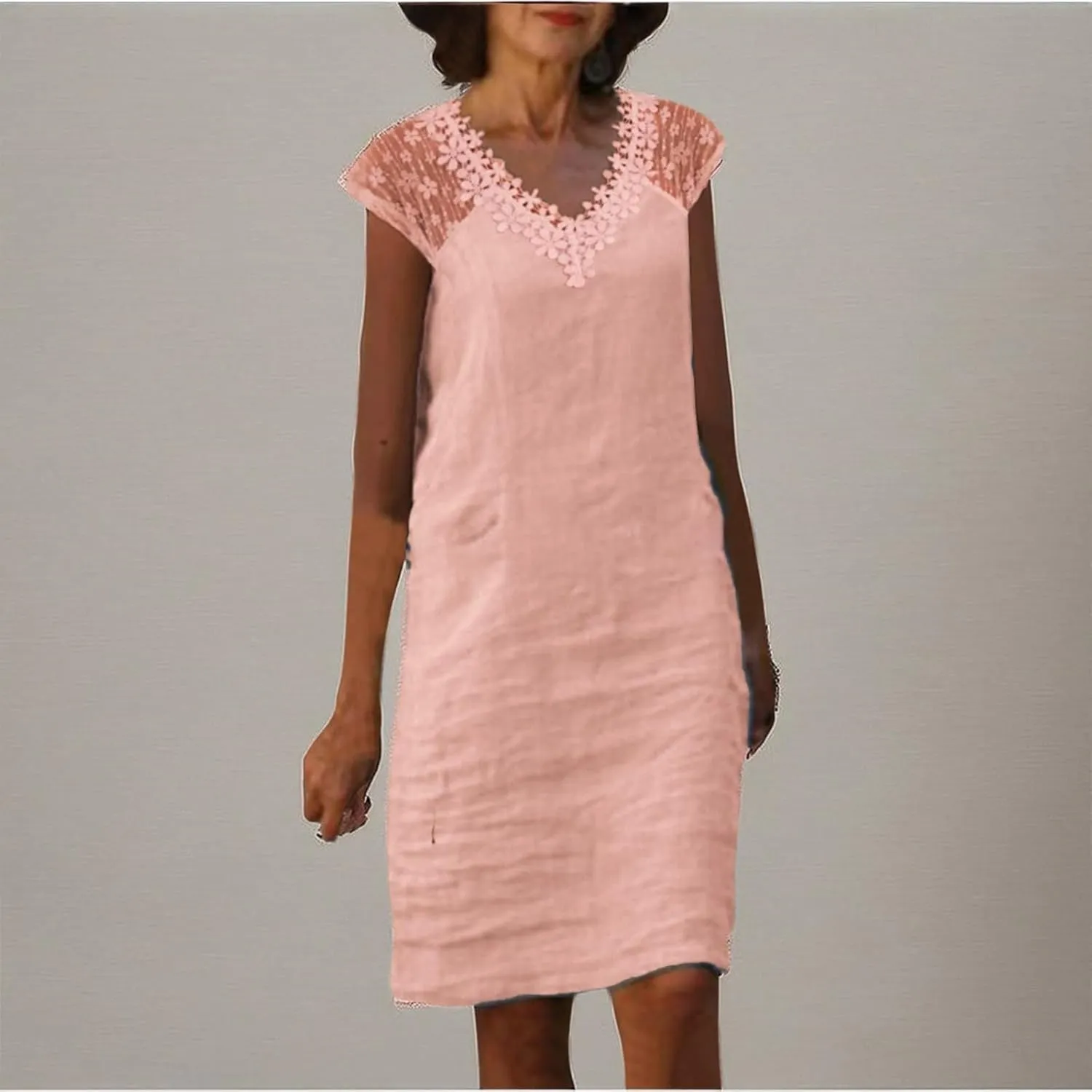 Ceboyel Women 2023 Summer Linen Dresses Cotton Boho Shirt Dresses Midi Length Casual Dress Trendy Ladies Beach Outfits