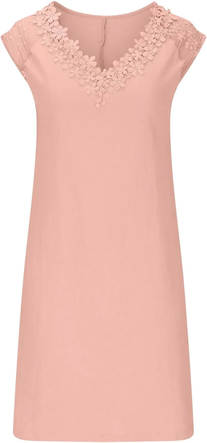 Ceboyel Women 2023 Summer Linen Dresses Cotton Boho Shirt Dresses Midi Length Casual Dress Trendy Ladies Beach Outfits