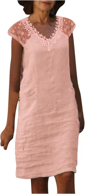 Ceboyel Women 2023 Summer Linen Dresses Cotton Boho Shirt Dresses Midi Length Casual Dress Trendy Ladies Beach Outfits