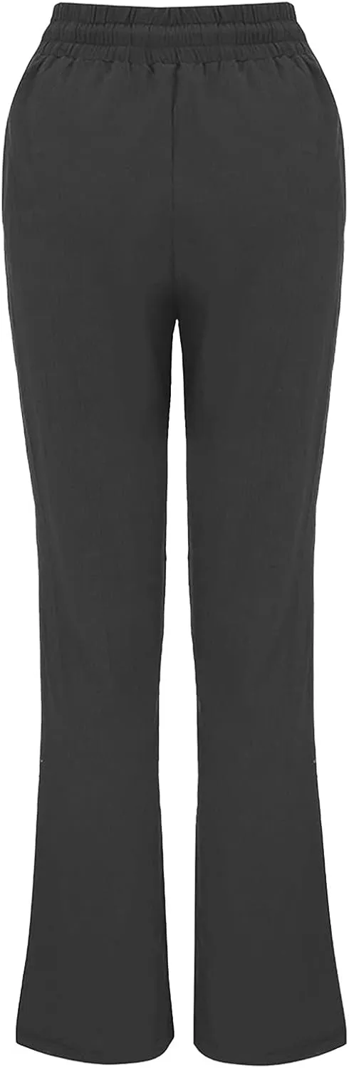 Ceboyel Women Linen Straight Pants Drawstring Summer Trousers Trendy Beach Travel Pant Loose Fitting Business Casual Clothing
