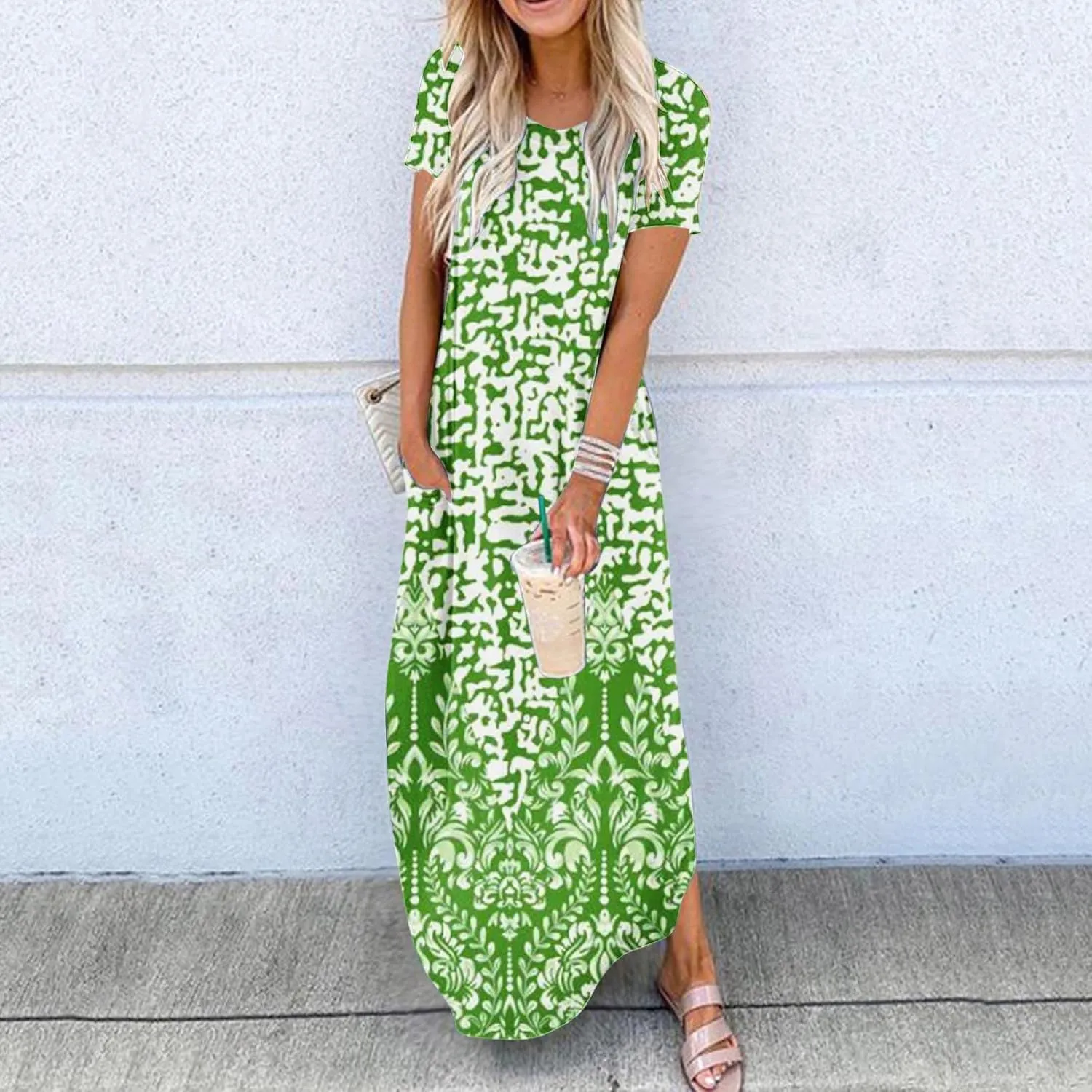 Ceboyel Women's Summer Casual Dresses Short Sleeve Maxi Dress Boho Floral Print Long Dresses Trendy Ladies Beach Outfits 2023