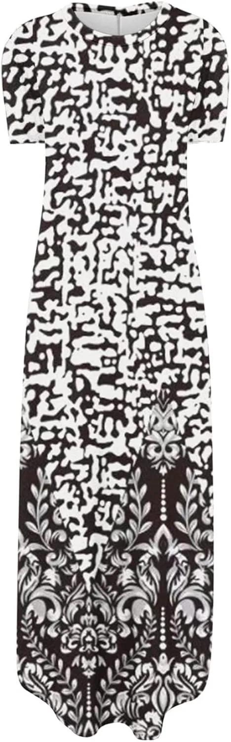 Ceboyel Women's Summer Casual Dresses Short Sleeve Maxi Dress Boho Floral Print Long Dresses Trendy Ladies Beach Outfits 2023
