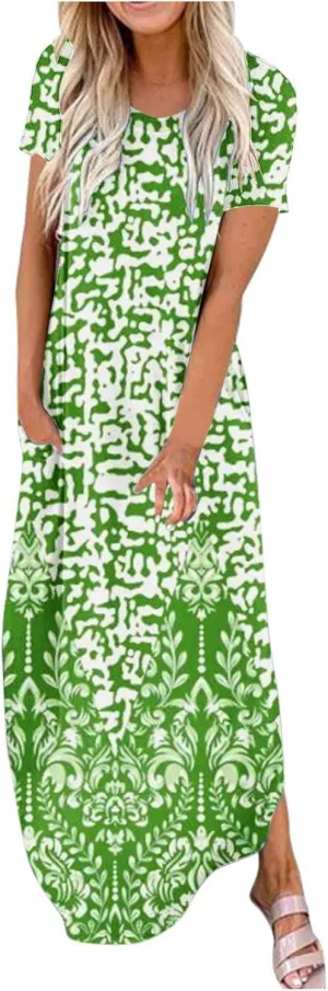 Ceboyel Women's Summer Casual Dresses Short Sleeve Maxi Dress Boho Floral Print Long Dresses Trendy Ladies Beach Outfits 2023