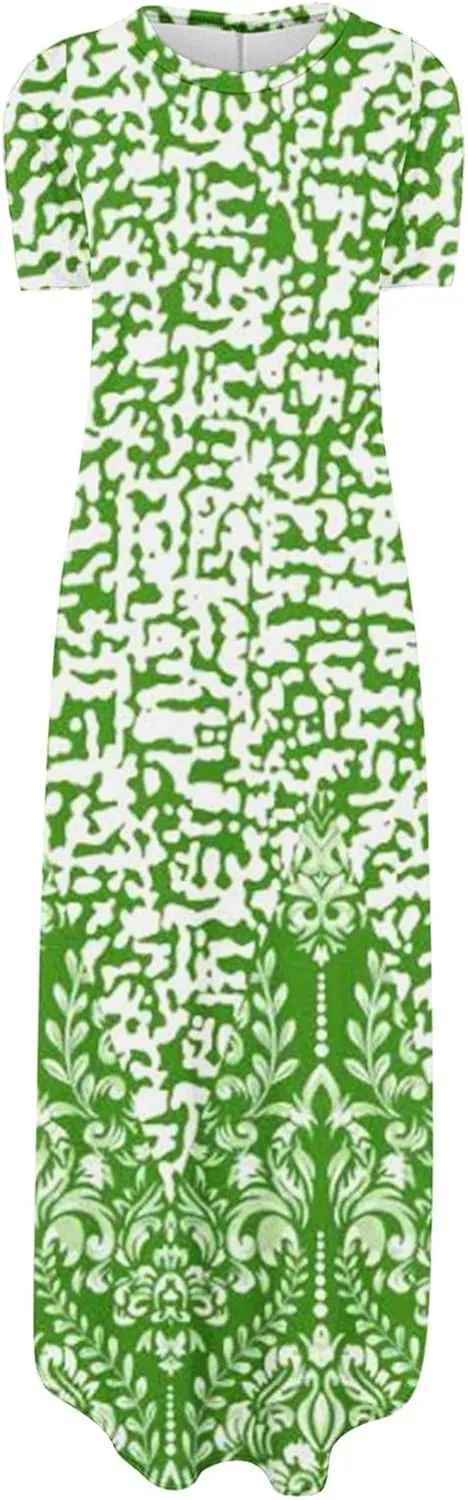 Ceboyel Women's Summer Casual Dresses Short Sleeve Maxi Dress Boho Floral Print Long Dresses Trendy Ladies Beach Outfits 2023