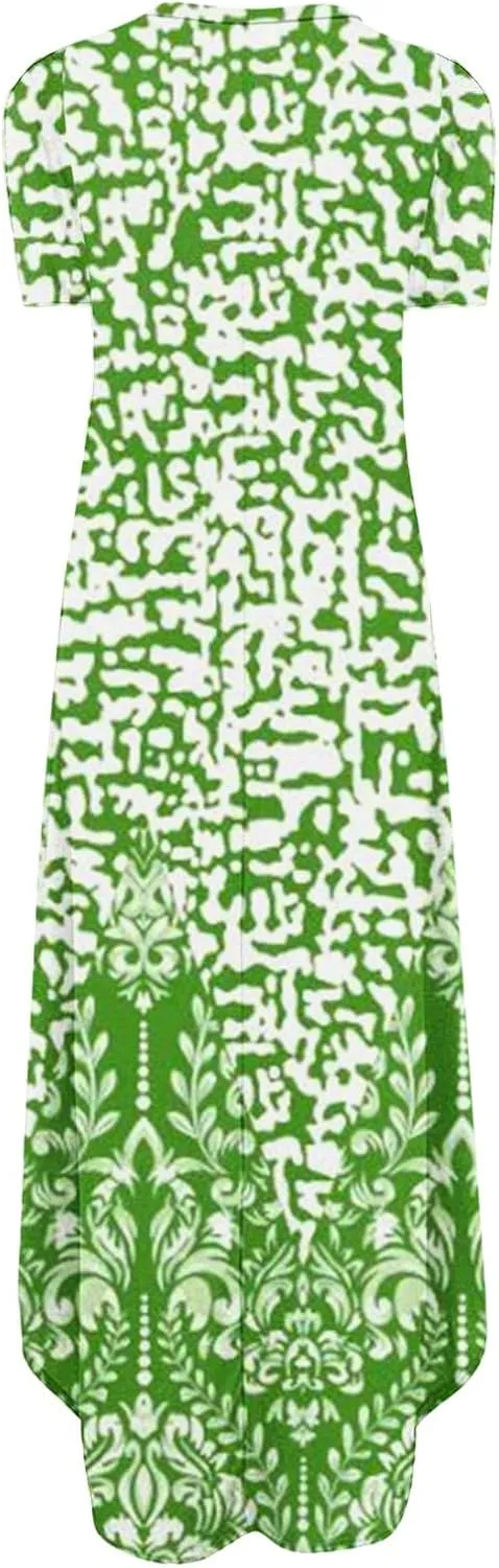 Ceboyel Women's Summer Casual Dresses Short Sleeve Maxi Dress Boho Floral Print Long Dresses Trendy Ladies Beach Outfits 2023