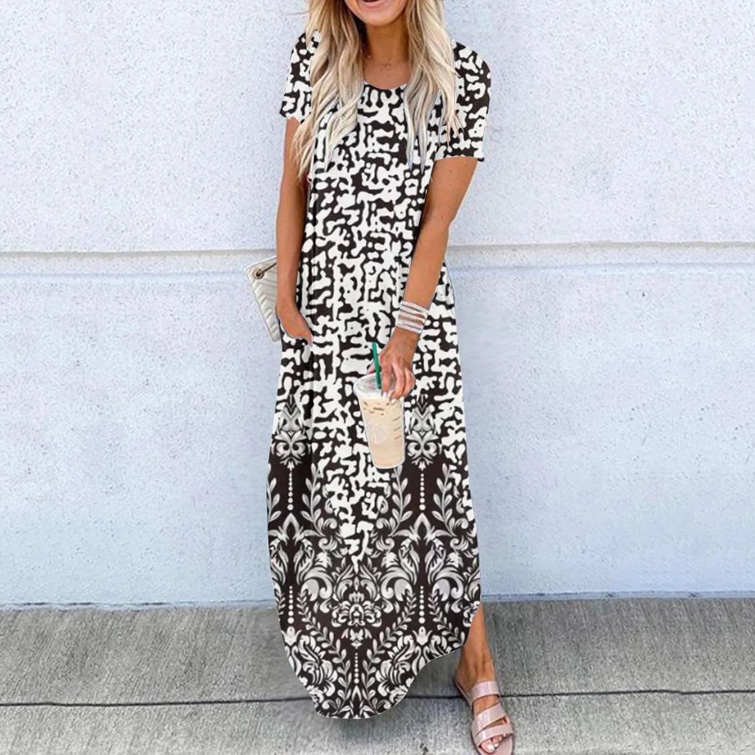 Ceboyel Women's Summer Casual Dresses Short Sleeve Maxi Dress Boho Floral Print Long Dresses Trendy Ladies Beach Outfits 2023