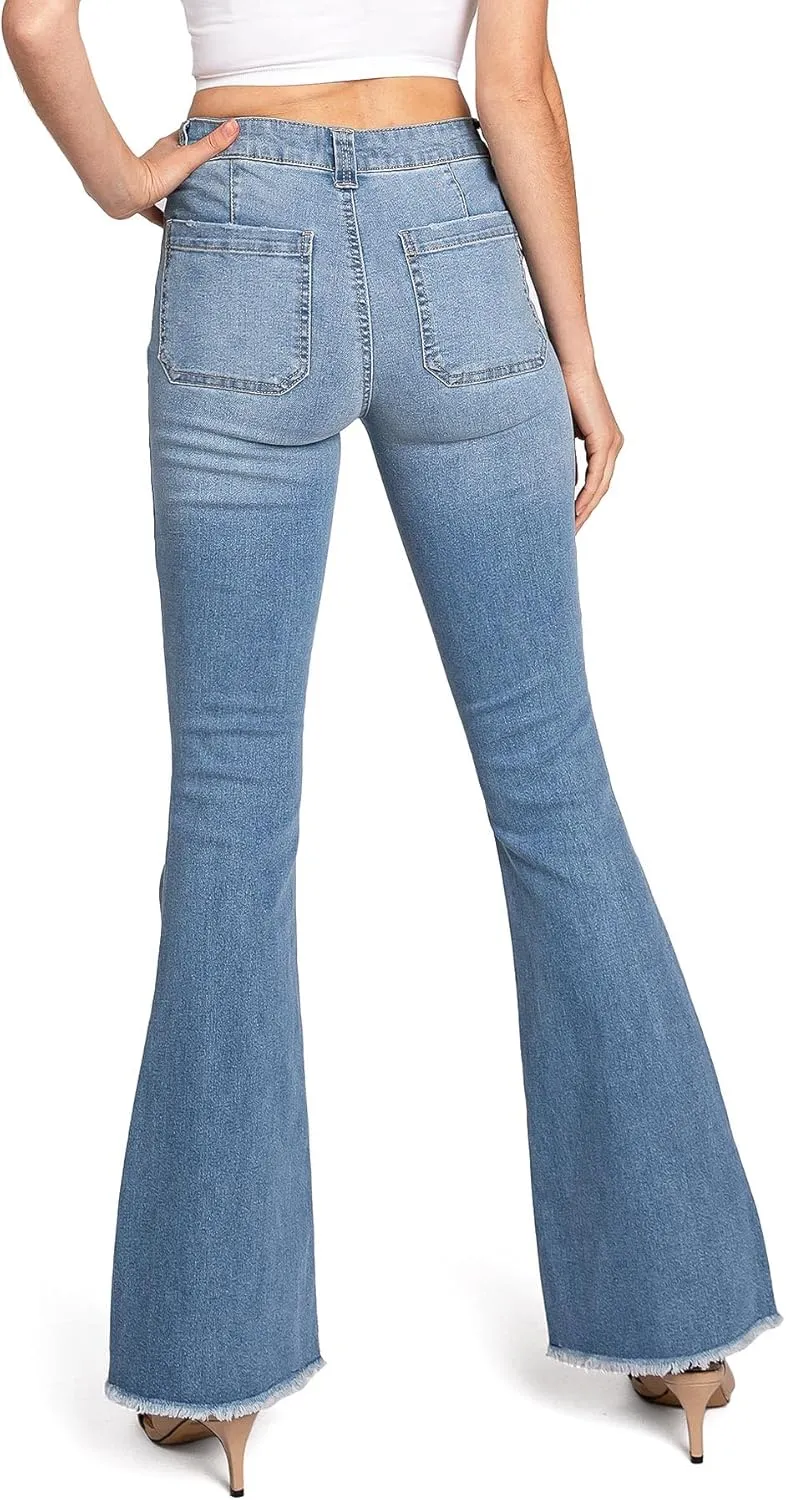 Celebrity Pink Regeneration Women's Juniors Mid Rise Patch Pocket Flare Jeans