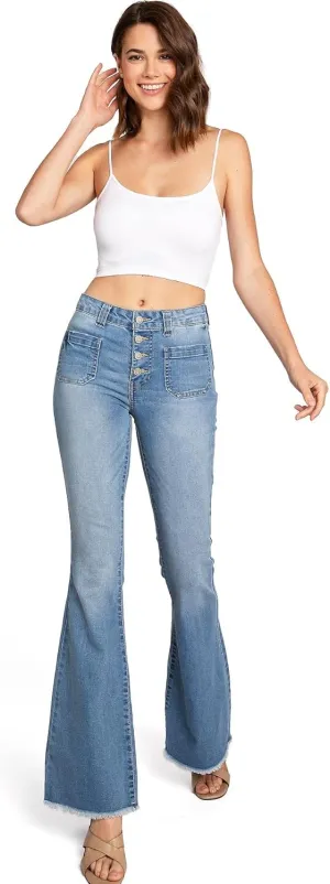 Celebrity Pink Regeneration Women's Juniors Mid Rise Patch Pocket Flare Jeans