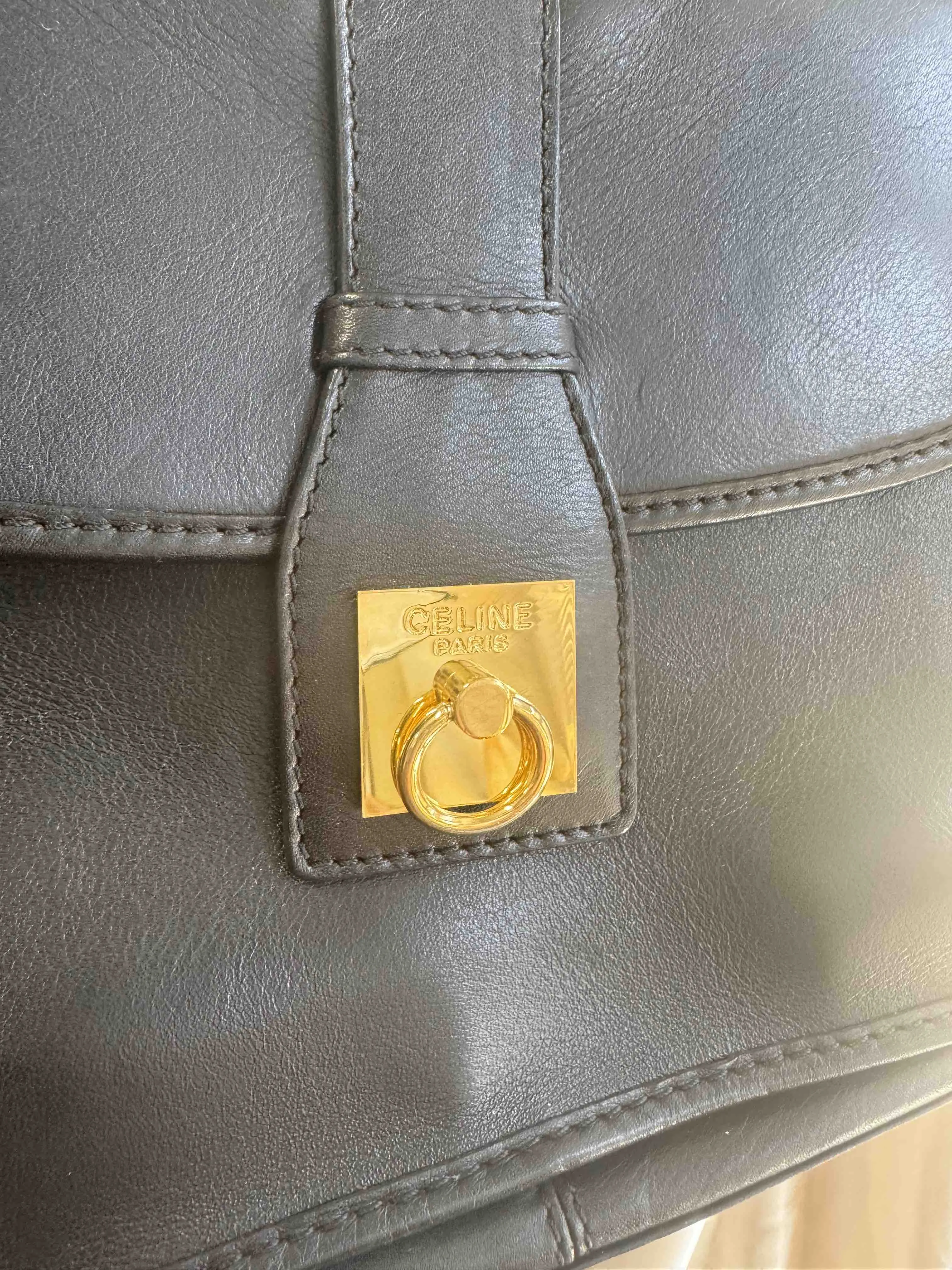 Celine Black Leather Crossbody Bag with Gold Hardware