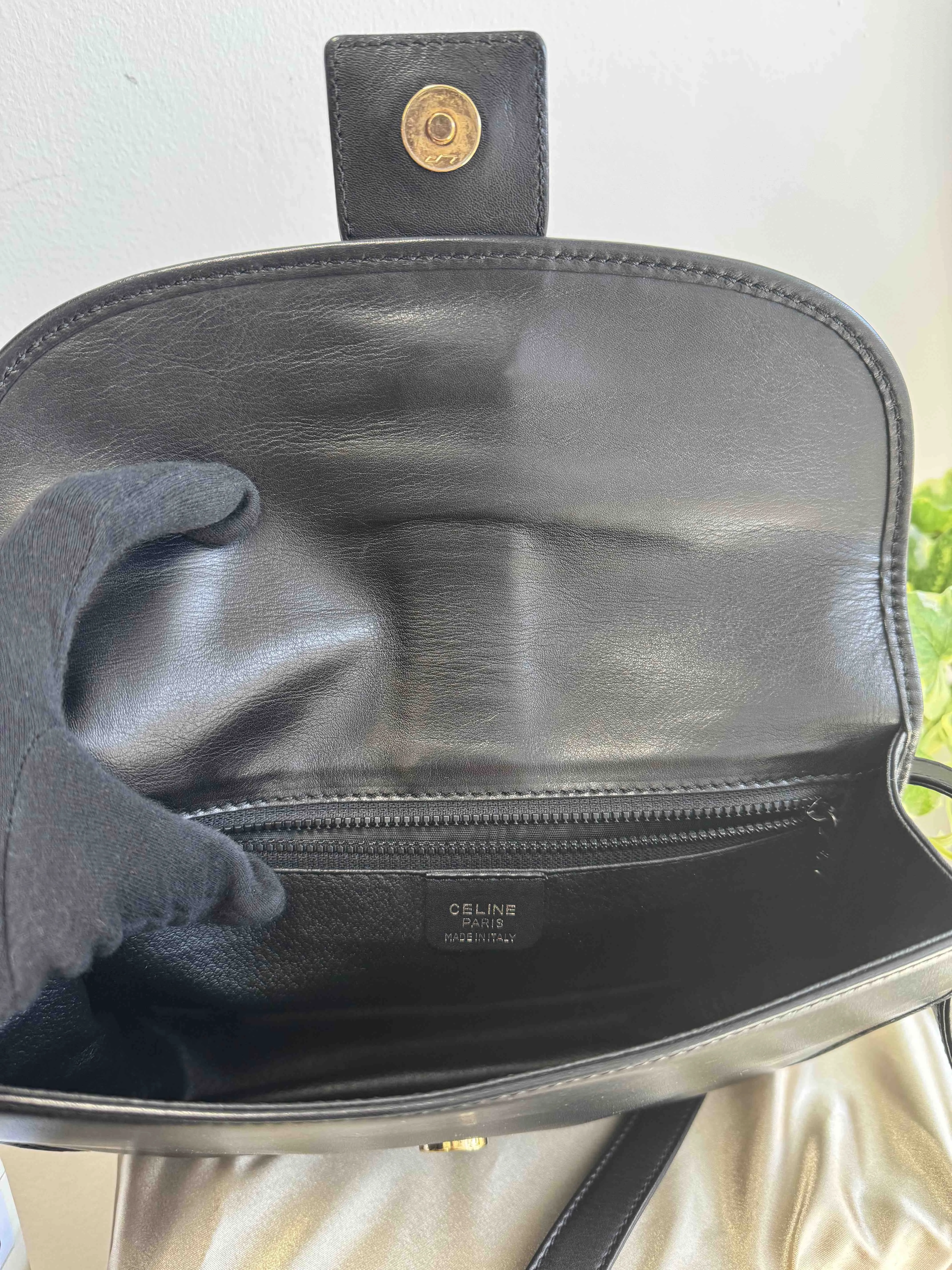 Celine Black Leather Crossbody Bag with Gold Hardware