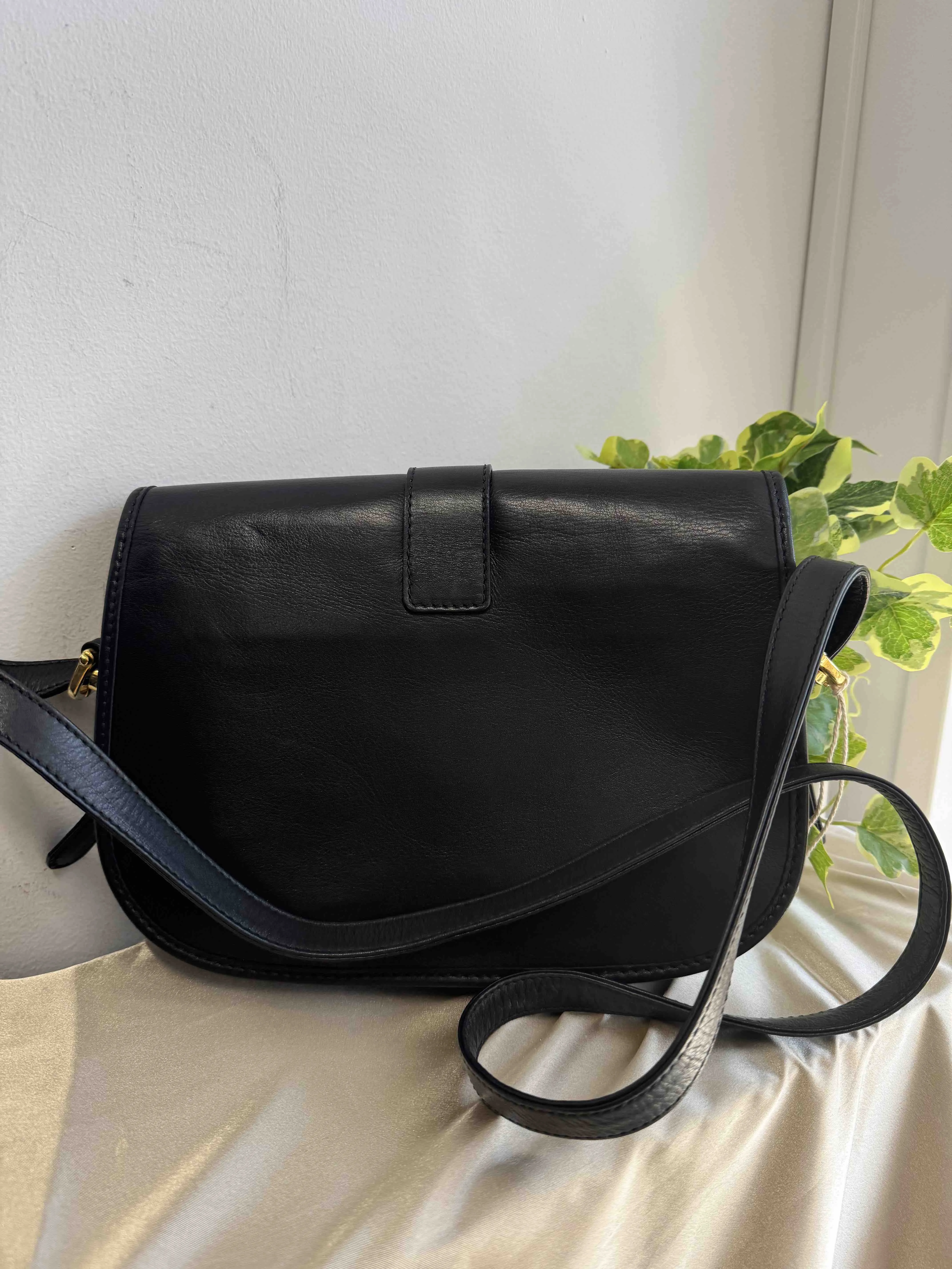 Celine Black Leather Crossbody Bag with Gold Hardware