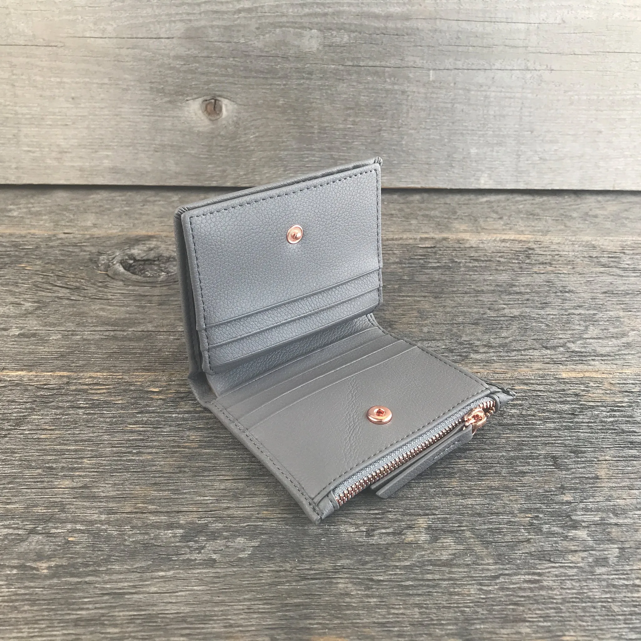 Central Zippered Mini Wallet - Slate Gray, Rose Gold | Urban Series