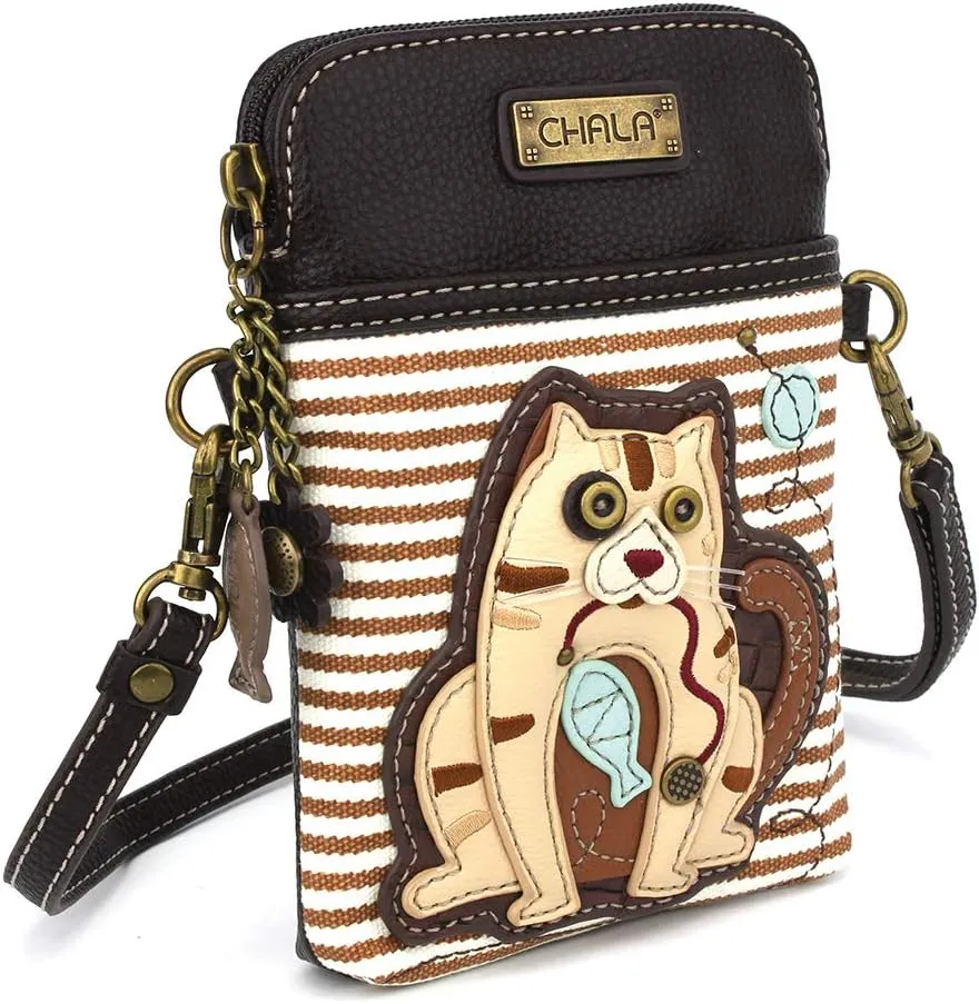 CHALA Cell Phone Crossbody Purse-Women PU Leather/Canvas Multicolor Handbag with Adjustable Strap