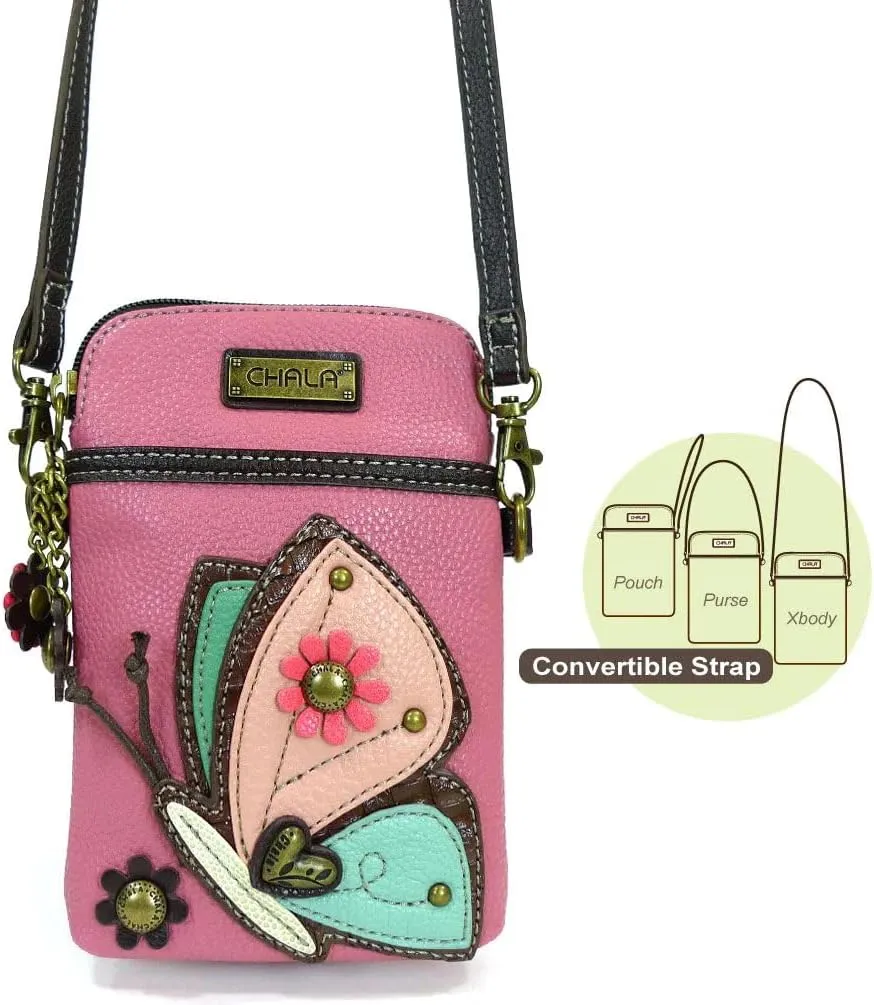 CHALA Cell Phone Crossbody Purse-Women PU Leather/Canvas Multicolor Handbag with Adjustable Strap