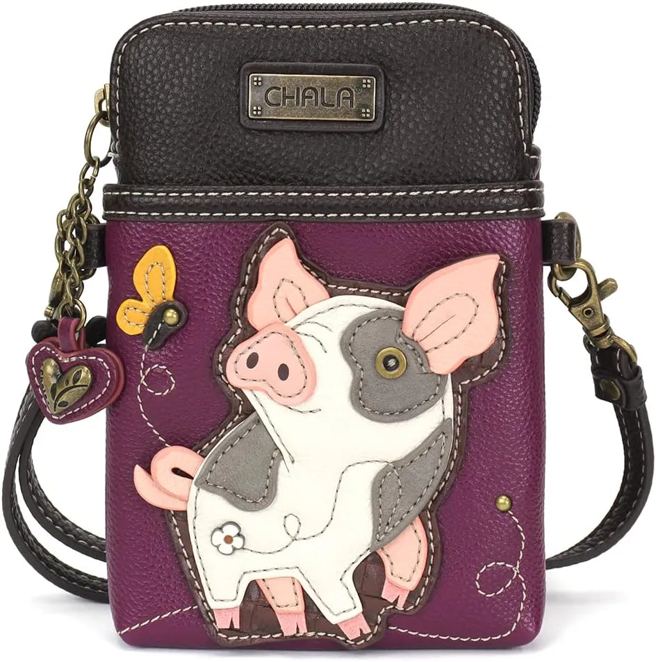 CHALA Cell Phone Crossbody Purse-Women PU Leather/Canvas Multicolor Handbag with Adjustable Strap