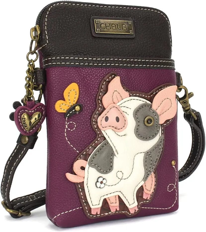 CHALA Cell Phone Crossbody Purse-Women PU Leather/Canvas Multicolor Handbag with Adjustable Strap
