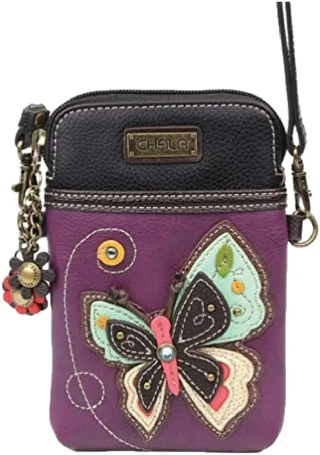 CHALA Cell Phone Crossbody Purse-Women PU Leather/Canvas Multicolor Handbag with Adjustable Strap
