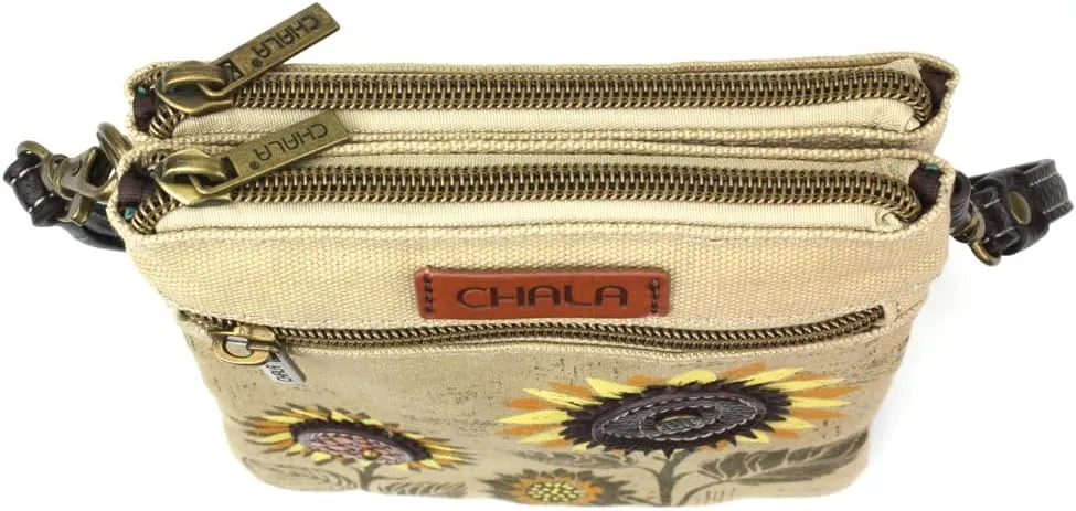 CHALA Double Pocket Xbody Women RFID Protected Canvas Crossody Purse with Adjustable Strap