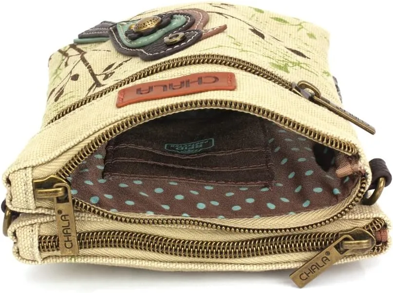 CHALA Double Pocket Xbody Women RFID Protected Canvas Crossody Purse with Adjustable Strap