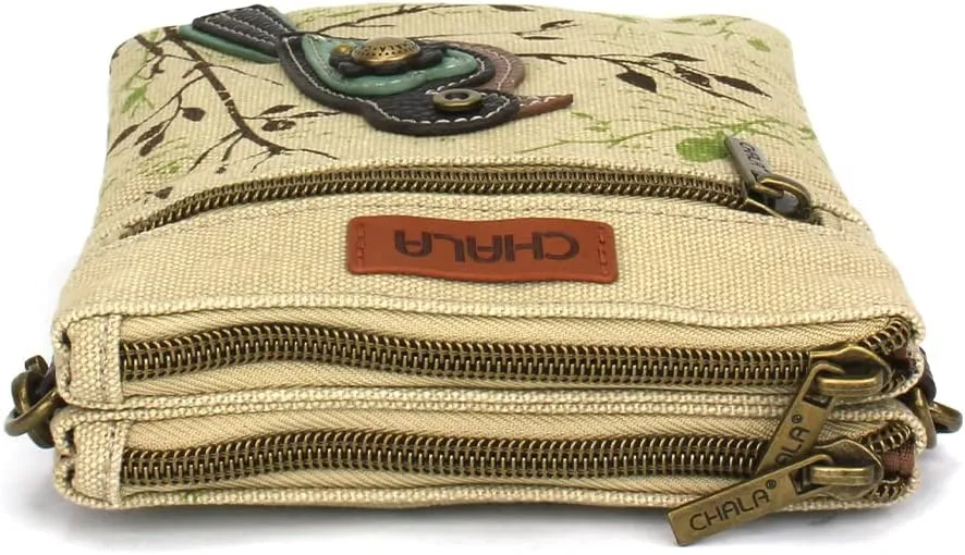 CHALA Double Pocket Xbody Women RFID Protected Canvas Crossody Purse with Adjustable Strap