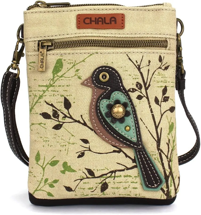 CHALA Double Pocket Xbody Women RFID Protected Canvas Crossody Purse with Adjustable Strap