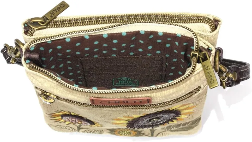 CHALA Double Pocket Xbody Women RFID Protected Canvas Crossody Purse with Adjustable Strap