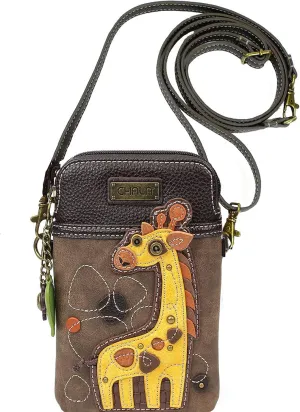 Chala Giraffe Cellphone Crossbody Handbag - Convertible Strap Giraffe Lovers, 5" x 7.5" x 1"