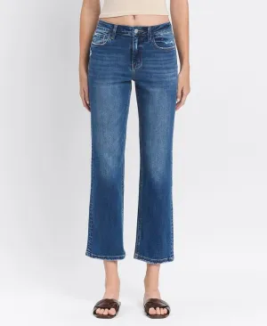 CHARMING DARK WASH HIGH RISE ANKLE STRAIGHT LEG JEANS