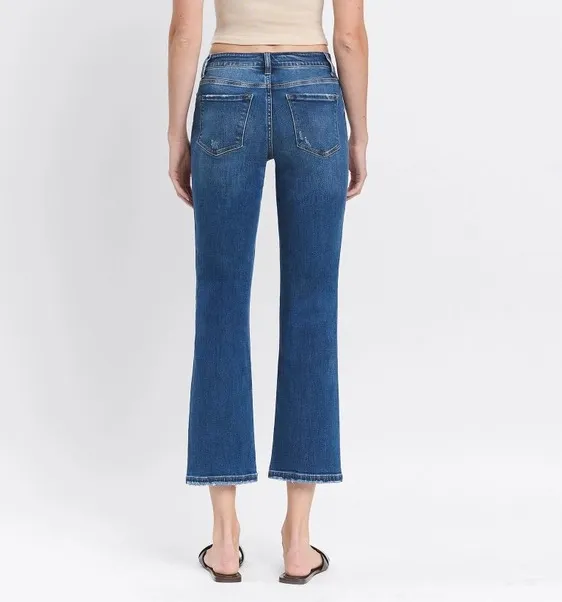 CHARMING DARK WASH HIGH RISE ANKLE STRAIGHT LEG JEANS