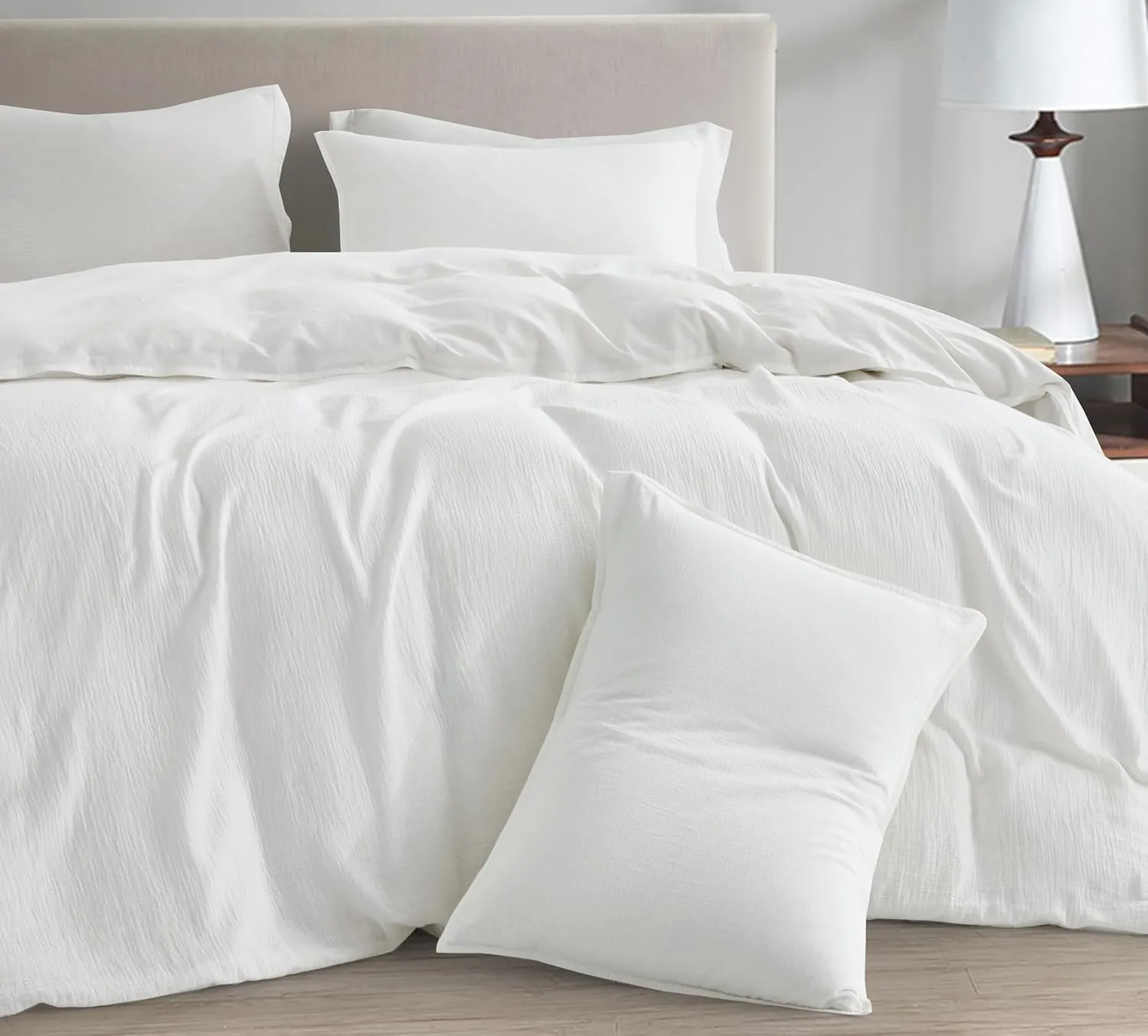 Chezmoi Collection Breeze 3-Piece Cotton Gauze Queen Duvet Cover Set, White Soft Washed Cotton Linen Like Textured Breathable Comforter Cover with Button Closure