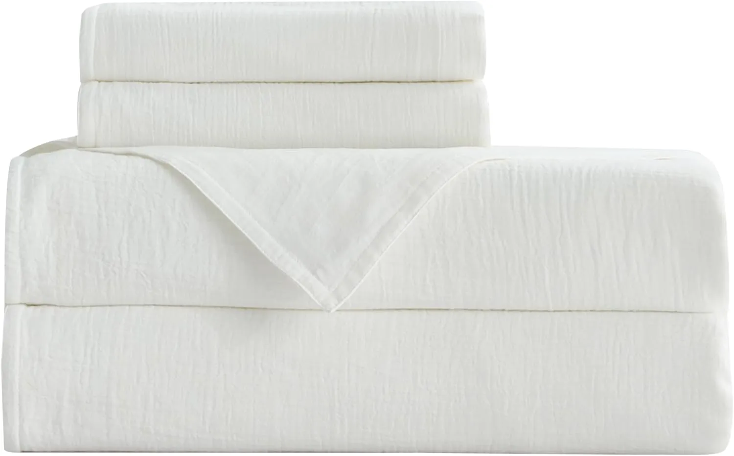 Chezmoi Collection Breeze 3-Piece Cotton Gauze Queen Duvet Cover Set, White Soft Washed Cotton Linen Like Textured Breathable Comforter Cover with Button Closure
