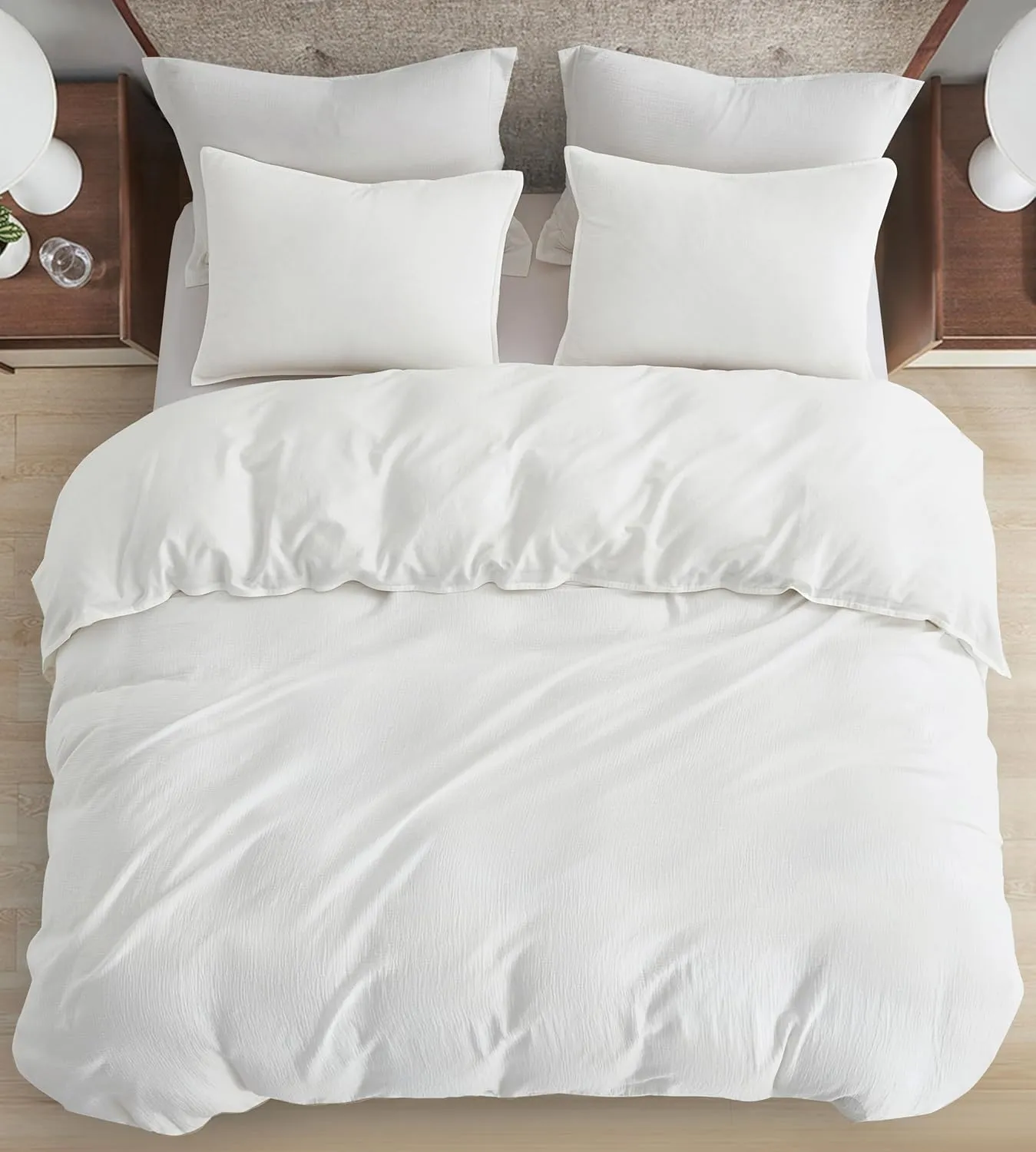 Chezmoi Collection Breeze 3-Piece Cotton Gauze Queen Duvet Cover Set, White Soft Washed Cotton Linen Like Textured Breathable Comforter Cover with Button Closure