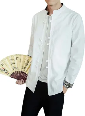 Chinese Men's Hanfu Top Shirt Tai Chi Kung Fu Jacket T-Shirt Oriental Asian Clothing Lay Buddhist Meditation Clothes