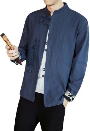 Chinese Men's Hanfu Top Shirt Tai Chi Kung Fu Jacket T-Shirt Oriental Asian Clothing Lay Buddhist Meditation Clothes