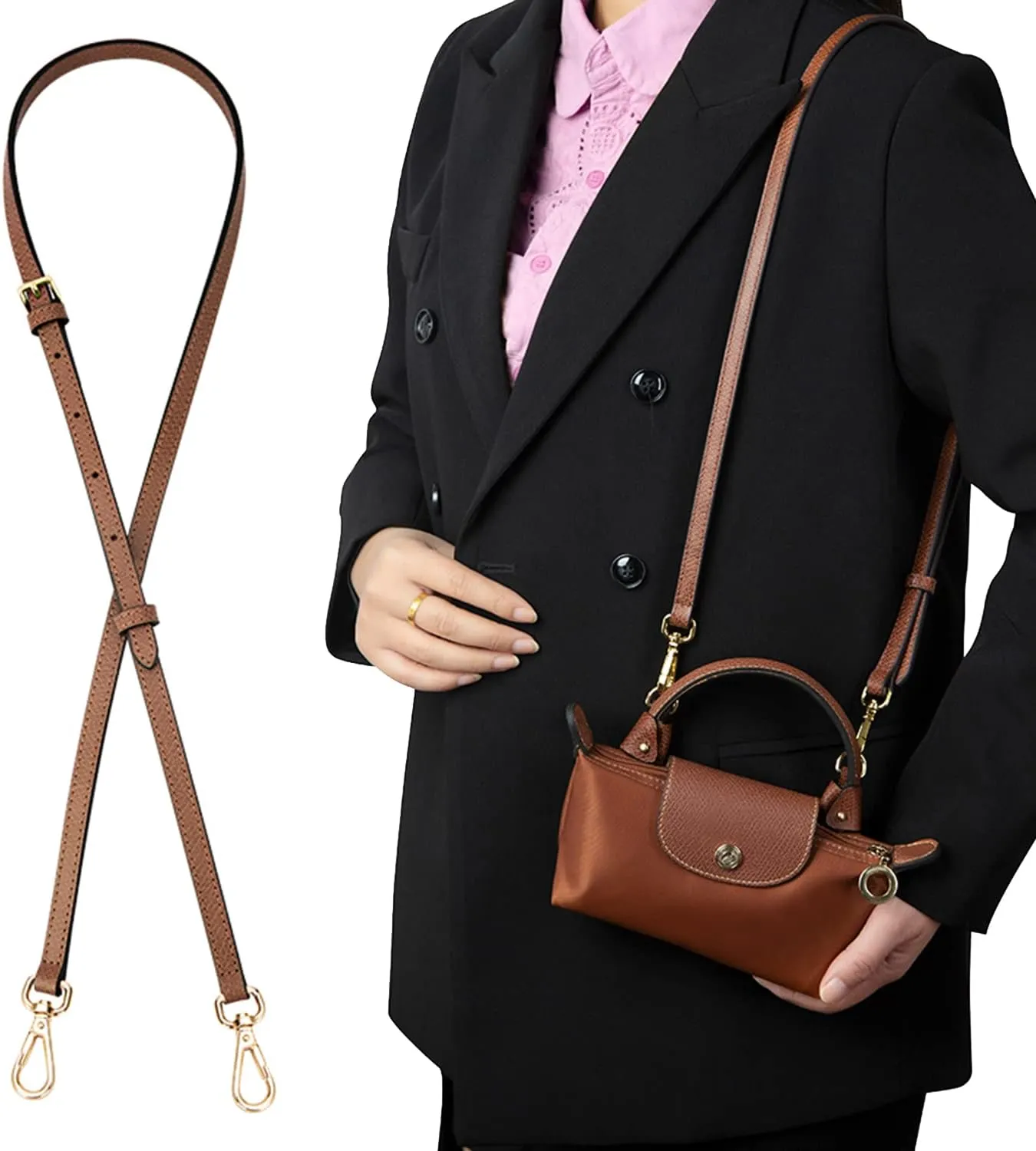 Chispee Bag Strap Set Leather Shoulder Strap Set Bag Transformation Purse Strap Extender Leather Purse Straps Replacement for Crossbody Bag (Black Silver